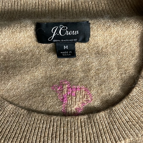 J.Crew cashmere cherry sweater: Medium Camel color with pink cherry 🍒 details. - Picture 4 of 8